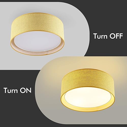 Miniatura 10 de WINGBO Lámpara de techo moderna de 15.7 pulgadas de montaje empotrado con 3 luces con tela y pantalla de doble tambor acrílica para dormitorio, sala