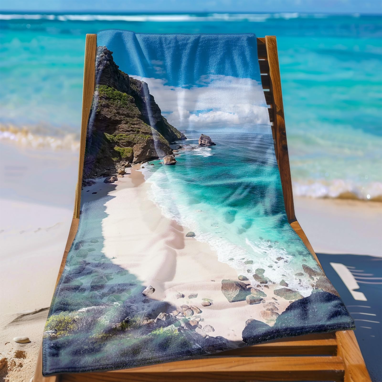 Tapis de Plage XXL Anti Sable Pierre Océan Marron Serviette Piscine Adulte,Natte De Plage Pliable, Voyage Accessoires De Plage Camping,Serviette de Bain Personnalisée