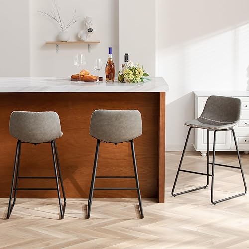 HeuGah Counter Height Bar Stools with Backs, 26 Inch Bar Stools Set of 3 Gray Kitchen Barstools Counter Height for Kitchen Island Modern Bar Chairs with Metal Legs(3 Pcs Grey, 26 Inch)