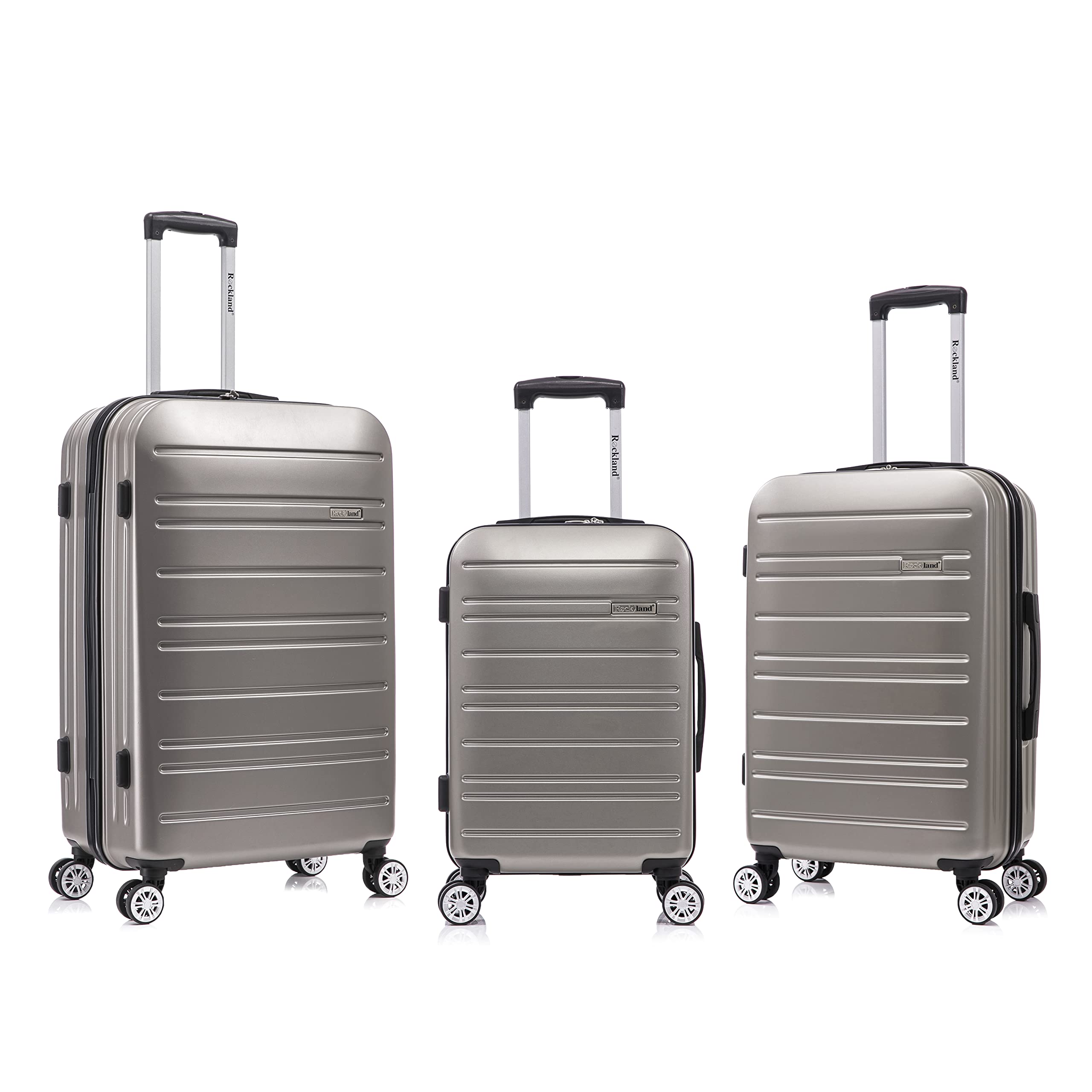 (2 pc ) Rockland Irvine Hardside Spinner Wheel Luggage, Silver, 19", 23", 27"