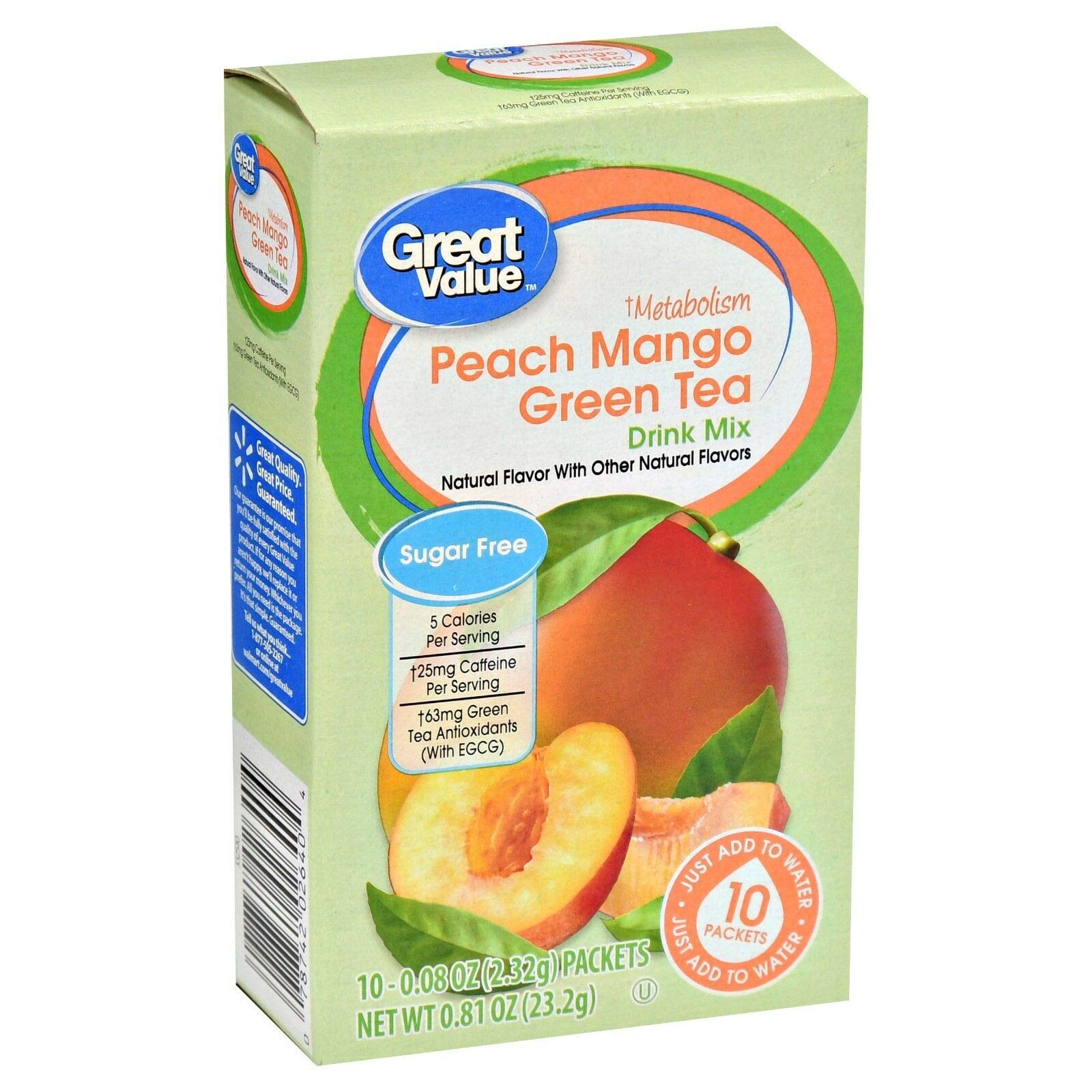 Great Value Metabolism Peach Mango Green Tea Drink Mix, 10ct (Pack of 2)