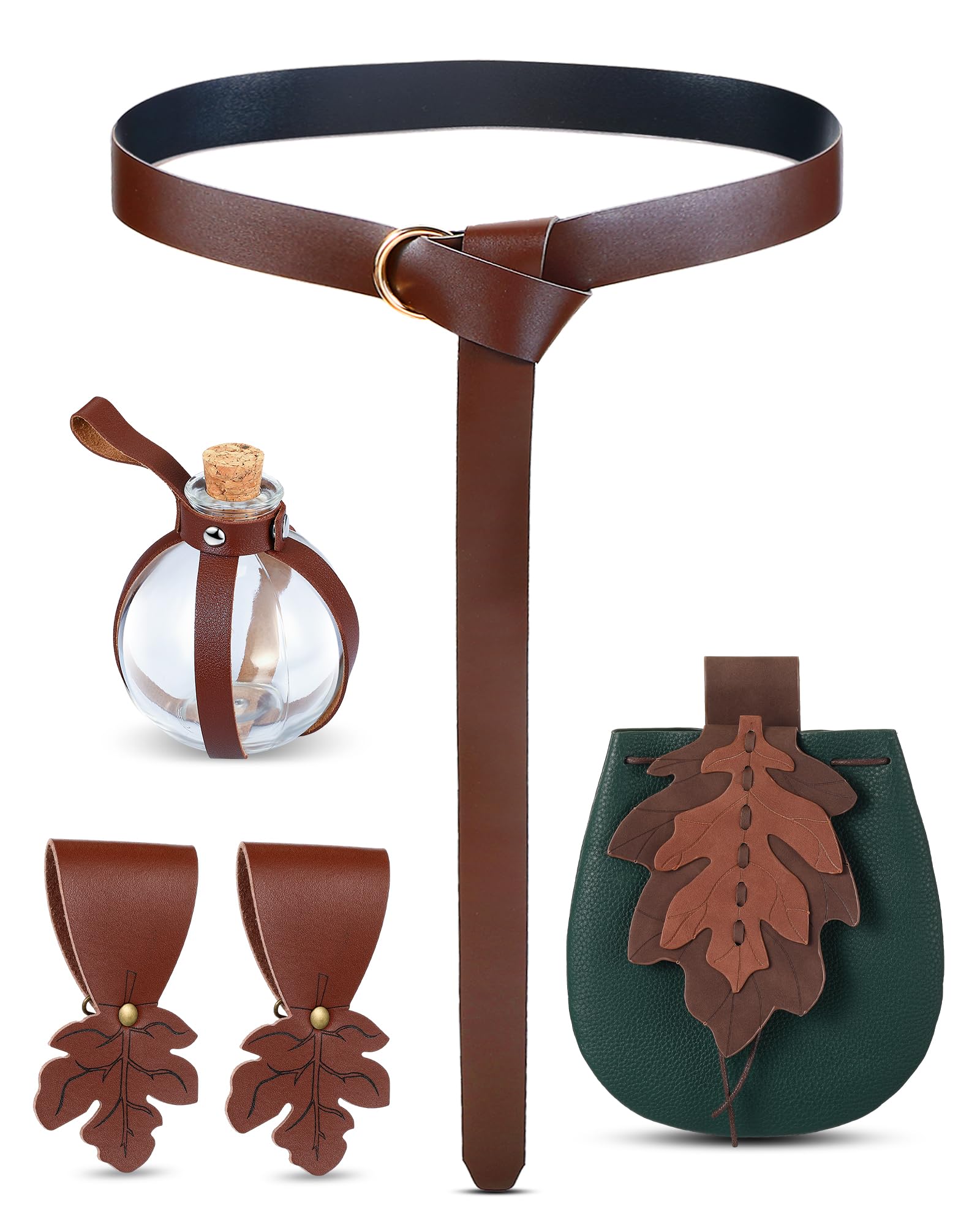 Twistover 6 Pcs Women Renaissance Accessories Leaf Belt Bag Medieval Viking Belt Potion Bottles Leather Skirt Hikes