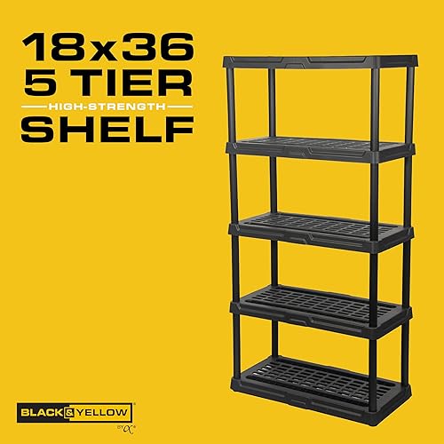 Miniatura 4 de CENTREX CX 5-Tier (72H x 36W x 18D) Plastic Storage Shelving Unit (Black) 2 Pack, Heavy Duty, 150lbs Per Shelf Capacity, IndoorOutdoor Storage
