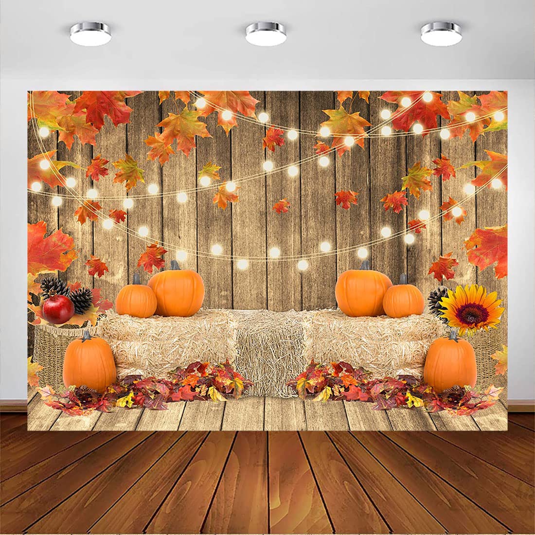 Fondo Decorativo De Puerta De Granero Otoñal - 2.15x1.5m, Poliéster, Diseño De Calabazas Y Bosque, Para Fotos O Fiestas