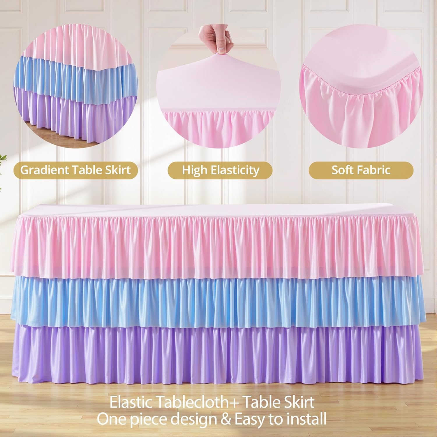 Rainbow Table Cloths for Parties 6ft Pastel Rainbow Birthday Party Tablecloth with Skirt Ruffle Table Covers for 6 foot Tables for Baby Shower Girls Celebrations Dessert Banquet Buffet Decorations