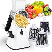 Cheese Grater Hand Crank, 3 in 1 Rotary Cheese Grater with Handle for Vegetables, Fruit, Nuts, Easy to Use Vegetable Chopper, Kitchen Gadgets, Cheese Shredder, kitchen appliances (White