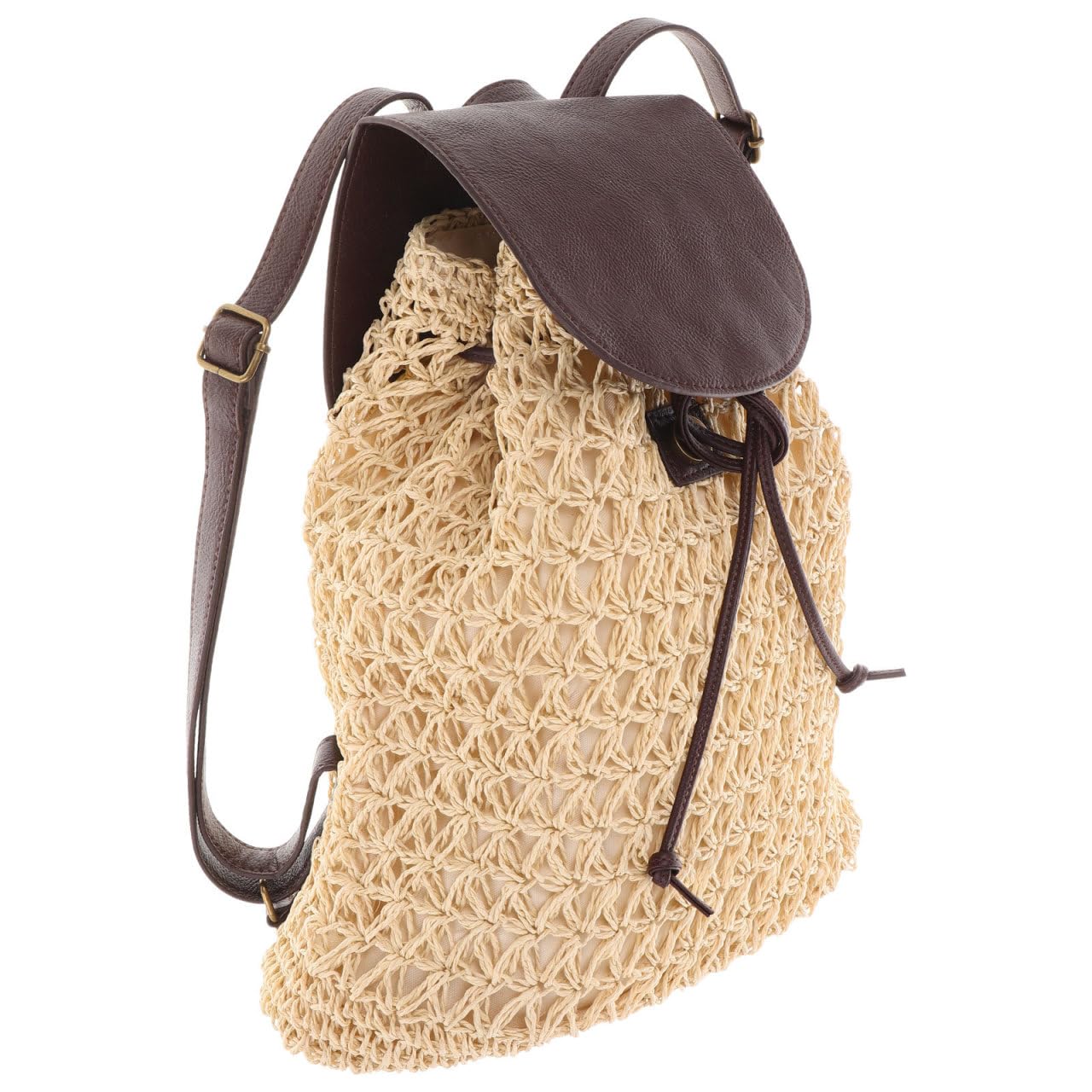 Mochila de paja beige funcional reutilizable pequeña para viaje urbano 8