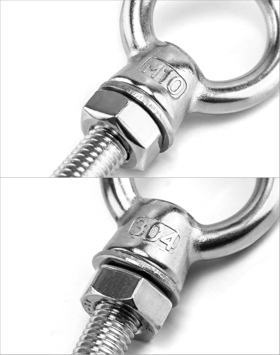 QWORK M10×100mm Stainless Steel Shoulder Eye Bolts – 20 Pack 3/8" x 4" Threaded Eyebolts, Metric Thread Anchors for Lifting, Rigging & Mounting