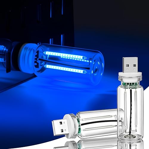 Kairiyard 2 luces azules USB para interior del automóvil, control táctil, brillo ajustable, enchufable, botella de vidrio retro, luces nocturnas LED