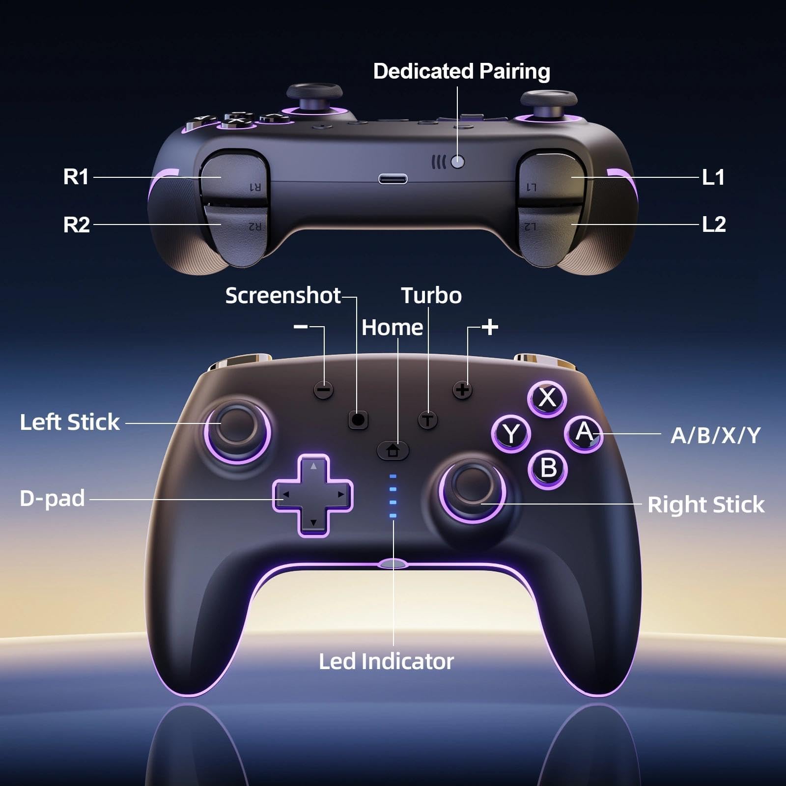 RivalPlay Wireless Controller per Switch con Illuminazione RGB, 2 Pulsanti Macro, Associazione con Un Pulsante, Sensore di Movimento, Funzione Turbo Regolabile, Batteria da 800 mAh