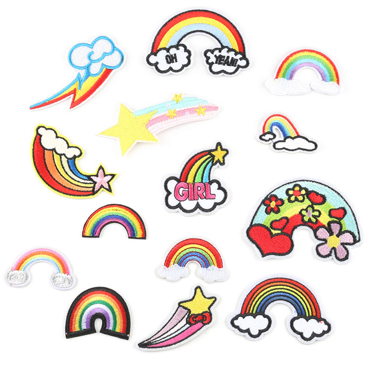 14pcs Embroidery Applique Patches Rainbow Badges Iron on Patches for T-Shirt Jeans Bags Clothing Arts Crafts DIY Decoration