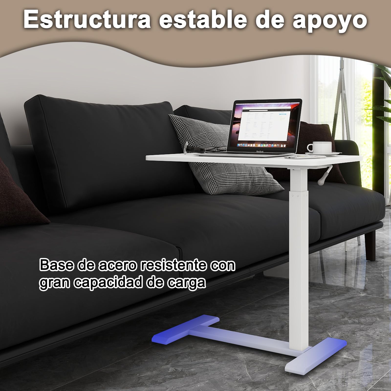 PUNCIA Mesa Auxiliar con Ruedas para Portátil Regulable en Altura 66-100 cm | Escritorio Elevable de Pie Mesa Lateral Ajustable en Forma de C de Ordenador Estación de Trabajo Móvil para Sofá Cama Blanco