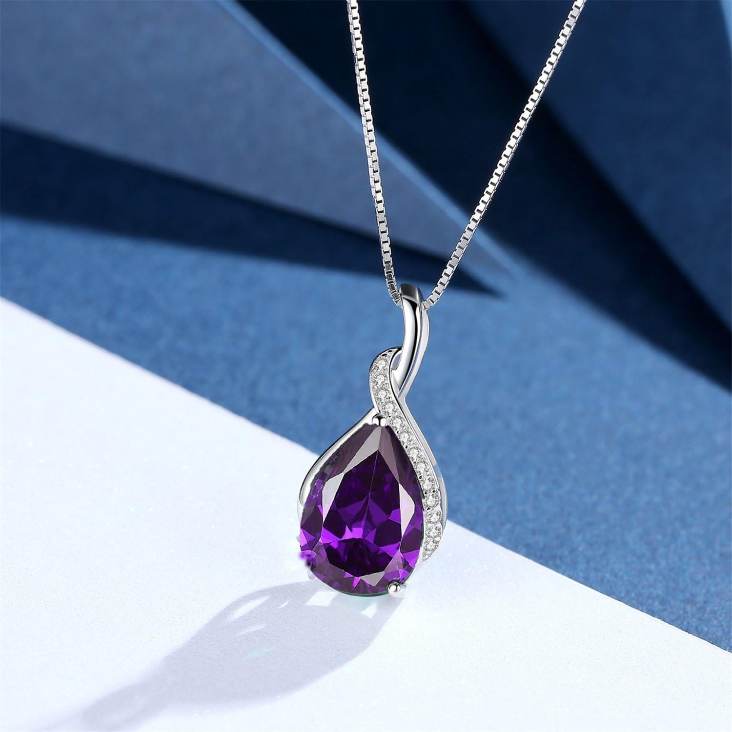 MABELLA Classic Sterling Silver Pendant Necklace Pear Cut Simulated RUBY SAPPHIRE EMERALD Birthstone Jewelry Gifts for Women - Image 5