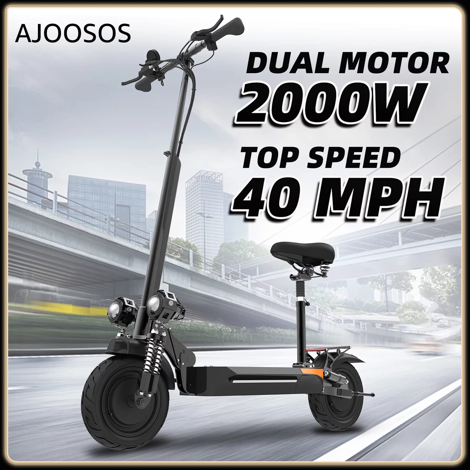 X500 E Scooter for Adults, 40 MPH Max Speed, 40 Miles Long Range, 10 Inch Tubeless Tire, 500 Lbs Max Load, Heavy Duty Electric Scooter