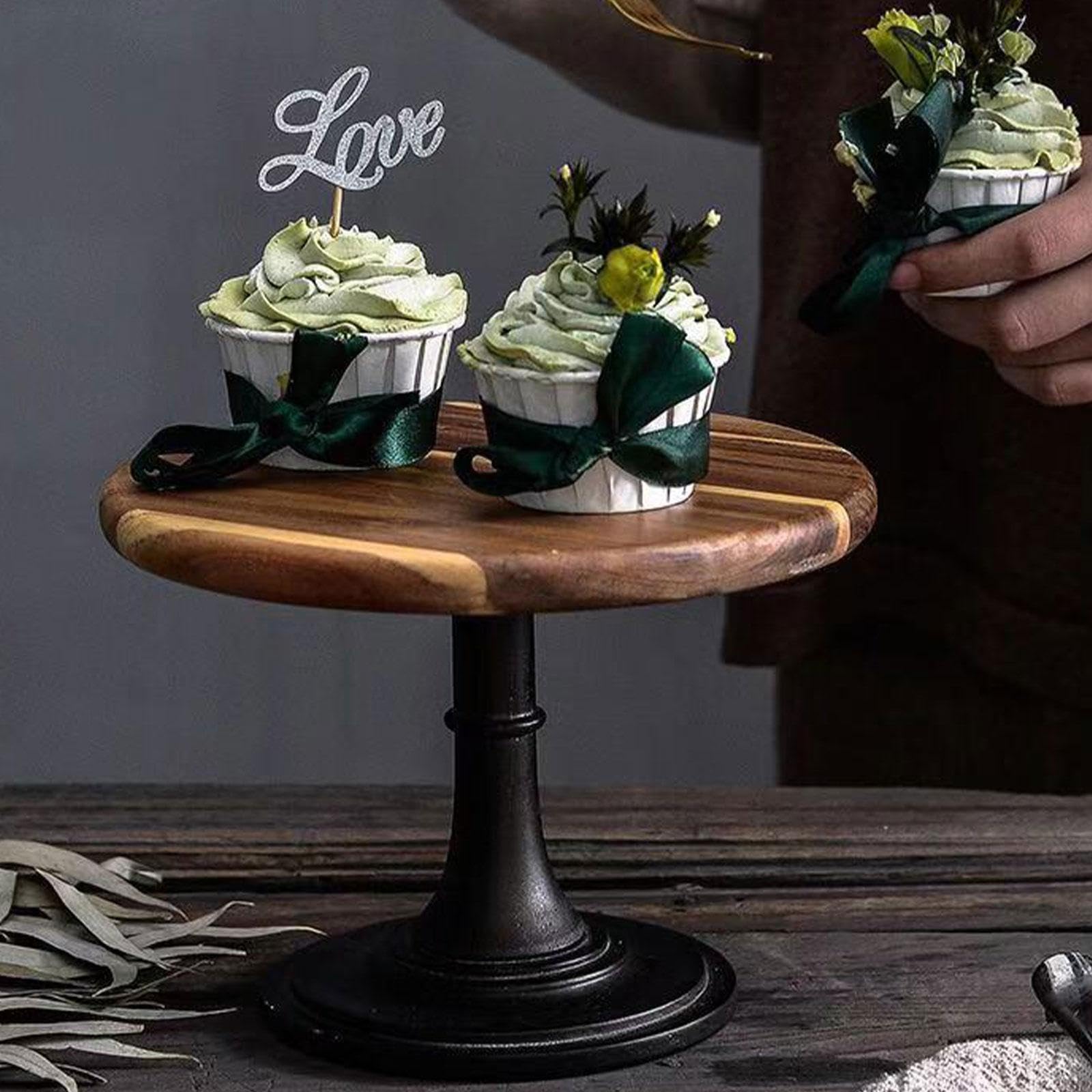 Cupcake Stand Soporte de Madera para Dulces Plato Decorativo Expositor de Postres Bandeja para Servir Repostería Adecuado para Cumpleaños Reuniones FA, 25cm