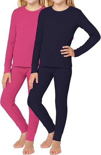Rene Rofe Girls 4-Piece Waffle Knit Thermal Underwear Set Long Johns