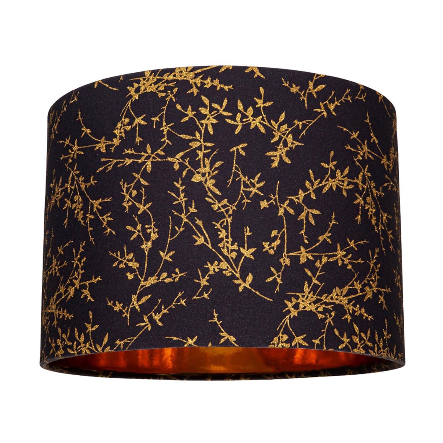 B&Q -  Modern Black Cotton Fabric 12 Lamp Shade With Gold Foil Floral Decoration