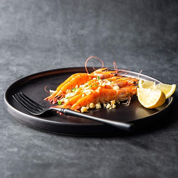 AmorArc Stoneware Dinner Salad Plates Set of 4, 8.5 Inch Ceramic Plates | Reactive Glaze Modern Plates for Dessert, Salad, Appetizer,Dinner, Microwave, Dishwasher Safe,Scratch Resistant Matte Blac