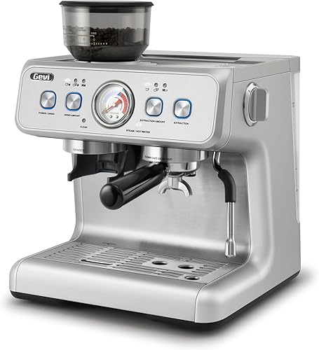 Gevi Máquina de café expreso de doble caldera con molinillo integrado y varita de vapor barista Portafiltro comercial de 2.283 in, 31 ajustes de
