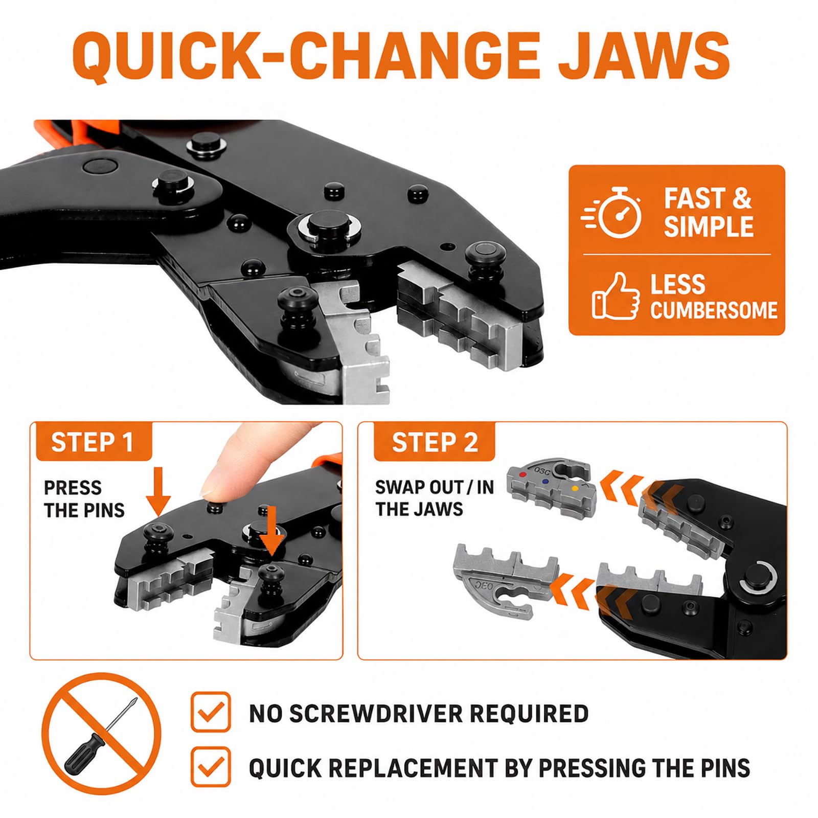 KF CPTEC Juego de 9 Piezas Crimpadora -Alicates con mordazas cambiables para engarzar para Cables Eléctricos,termorretráctiles,no aislados,de nylon,conector solares,terminales Férula,dupont