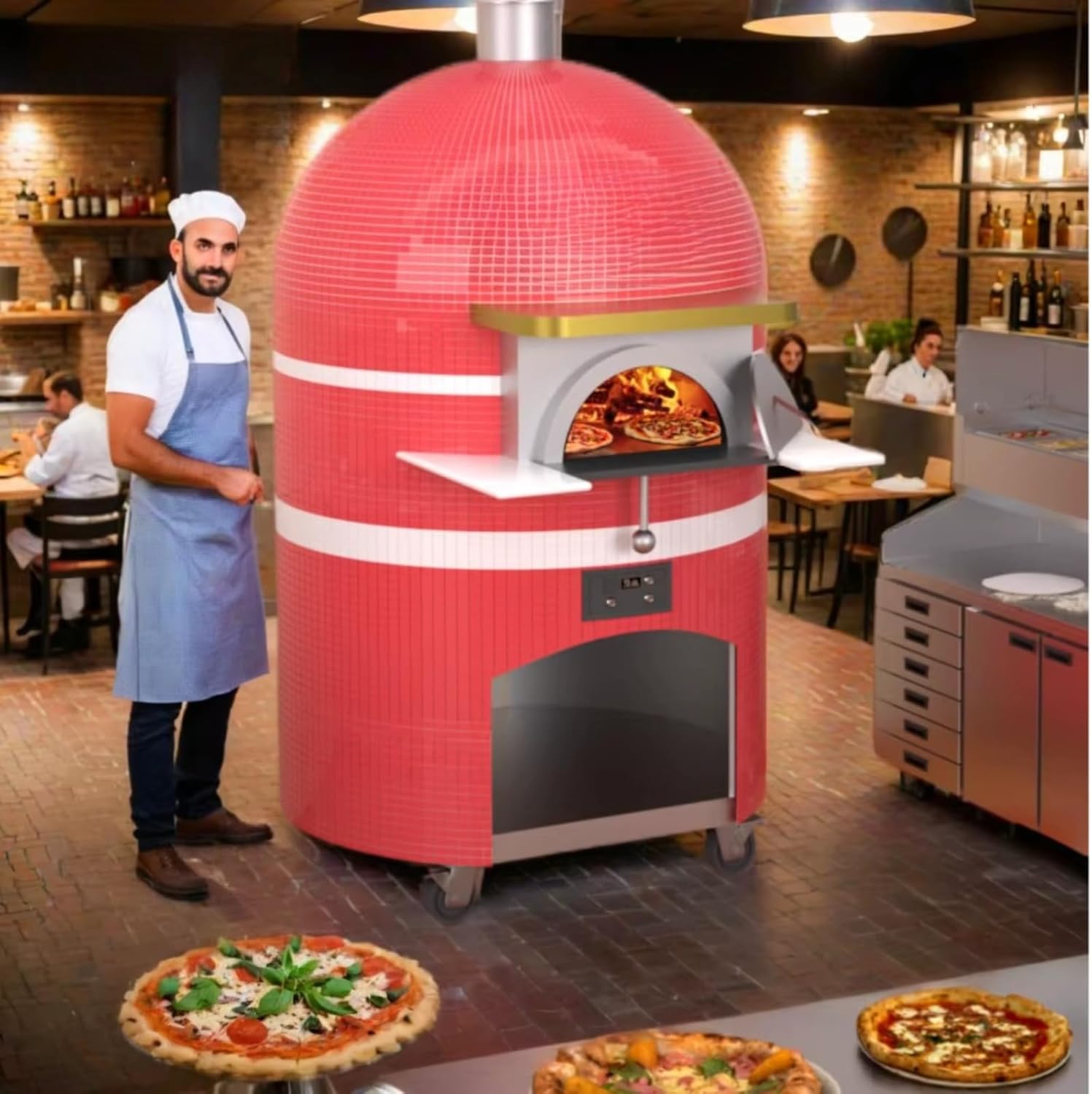 Multi-Functional Commercial Baker, Electric Gas Combo with Auto-Rotating Stone Turntable, Stainless Steel Housing, Digital Timer for Bakery, Restaurant, Catering