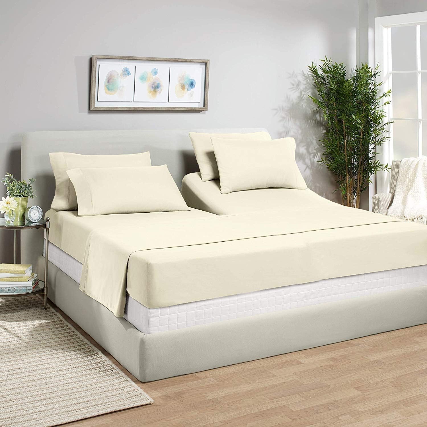 Sheets Split Top Split Head Queen Sheets for Bed Queen- Adjustable Split-Queen Size White Solid Sheets Mattress Split Head Sheets - Split Down 32 inches from The top