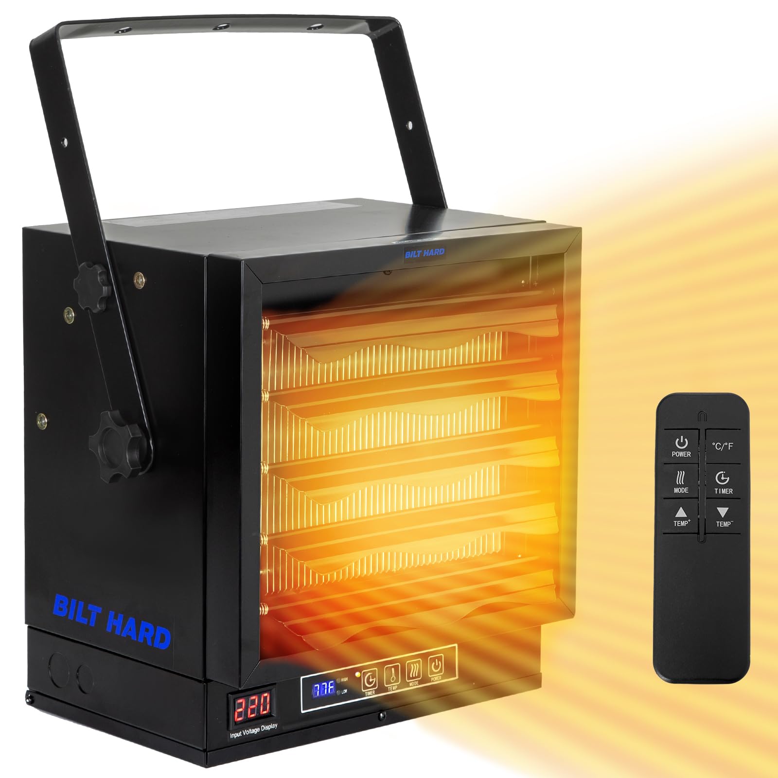 BILT HARD 10,000W Electric Garage Heater, 240V Digital Fan-Forced Ceiling Mount Heater with Remote, Hardwired Shop Garage Heater with Thermostat, Overheat Protection, Timer, Ideal for Workshop