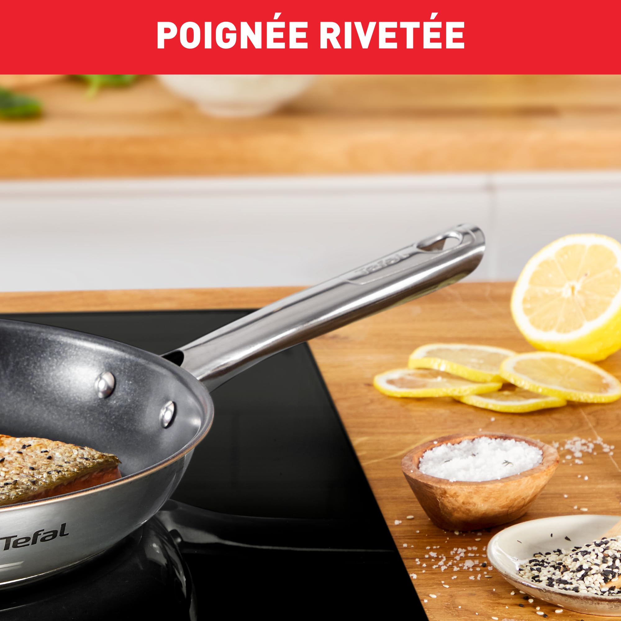 Tefal Duetto On B8660434 - Padella non sigillata con fondo a diffusione di calore spesso, manico confortevole, durevole, adatta a tutti i piani cottura, in acciaio inox