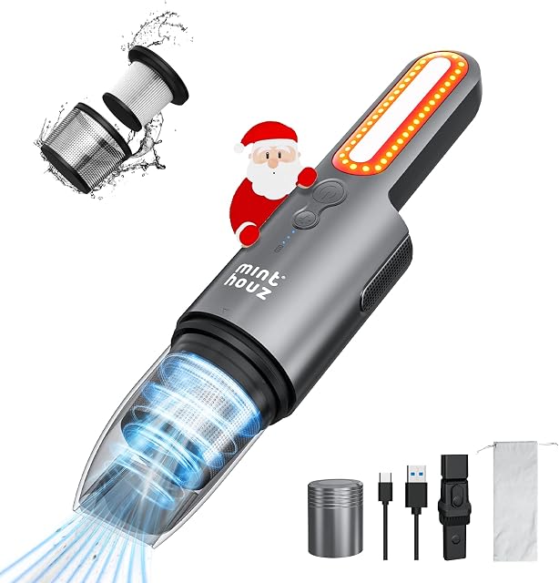 Minthouz Portable Cordless Handheld Vacuum Cleaner, Strong Suction Car Vacuum Cordless Rechargeable Dust Buster, Mini Hand Held Vacuum Cleaner with LED, Hand Vacuum for Car, Home & Pet Hair - USB C