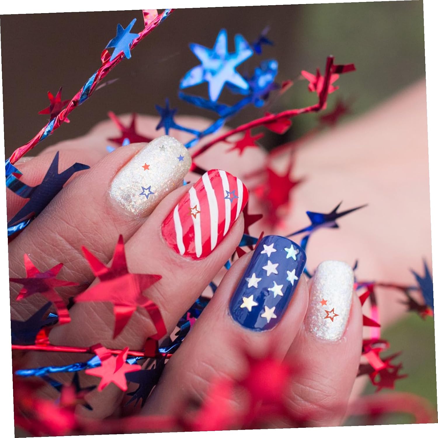 NOLITOY 4sets Independence Day Star Glitter Flakes of Nail Sequins for DIY Nail Art Festive Decoration Versatile Use Face 6boxes*4