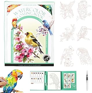 houlishu Watercolor Painting Book - 8 Pre-Printed Pages 3-Fold Thick Anti-Bleed Paper with Built-in Color Grids, Stress Relief Art Breathly Watercolor Kit for Beginners Enthusiasts Travel Home