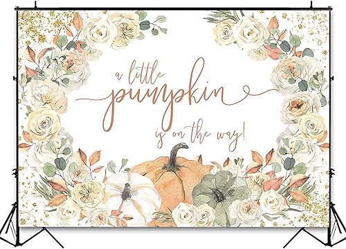 Miniatura 9 de Avezano Telón de fondo de calabaza para baby shower con texto en inglés "A Little Pumpkin is On The Way", decoración de fiesta de baby shower,
