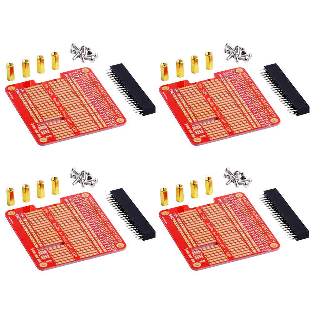 GeeekPi 4 x prototipo breakout fai da te breadboard PCB Shield Board kit per Raspberry Pi 4B e Raspberry Pi 3 2 B+ A+ (nero)