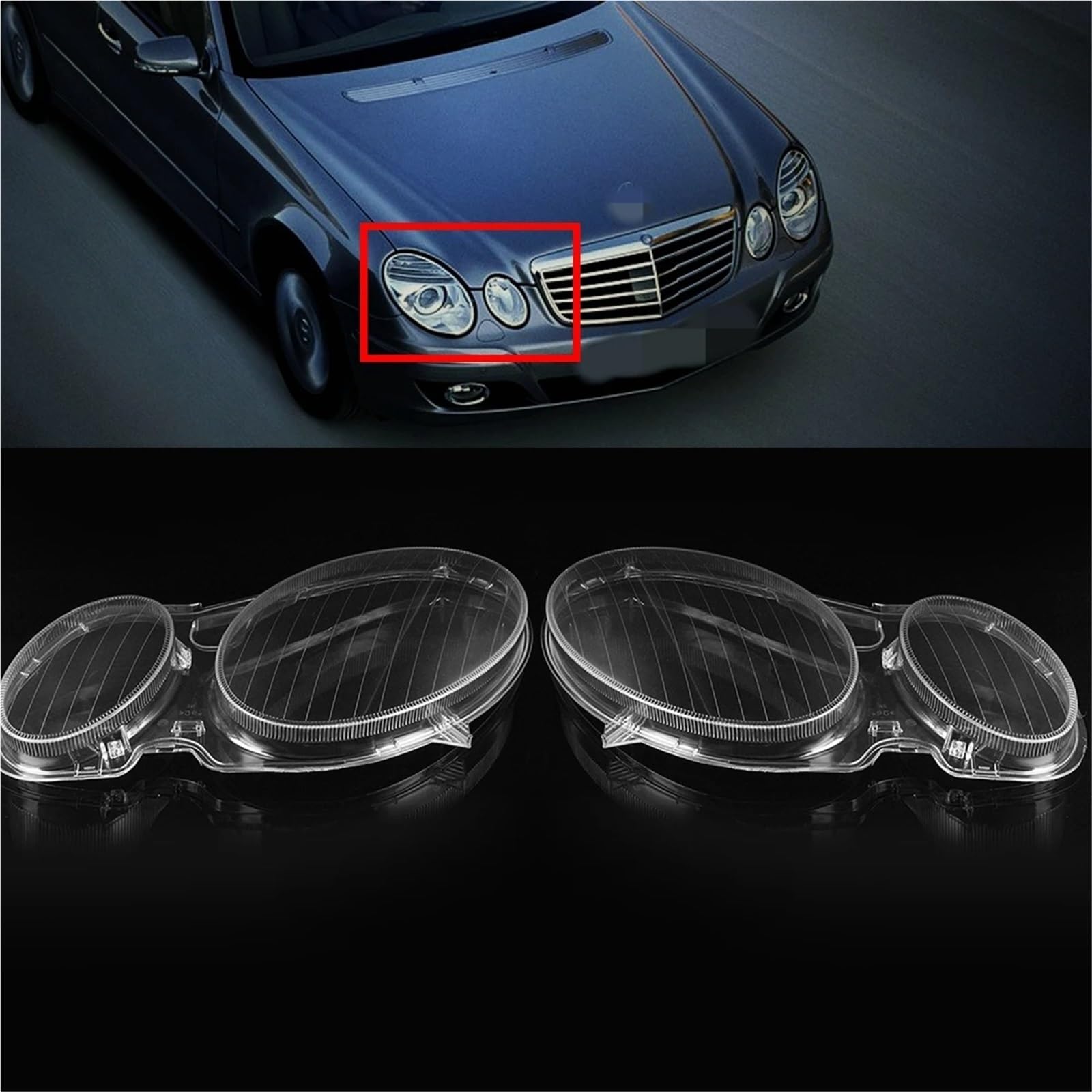 Cubierta Faro Lente Coche para Benz Clase E W211 E320 E350 2006-2008 Lentes De Faros Delanteros Reemplazo De Carcasa De Faros Lado Izquierdo Y Derecho Coche Lente Faro Cubierta(Right)
