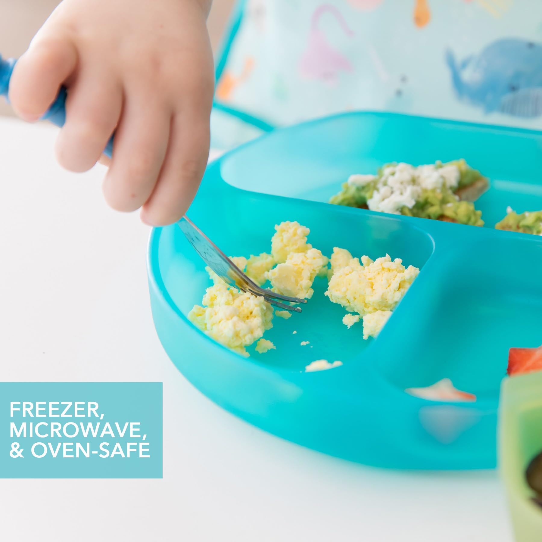 Bumkins Silicone Suction Cup Dish with 3 Compartments - Jelly Blue, Grip Dish - Image 4