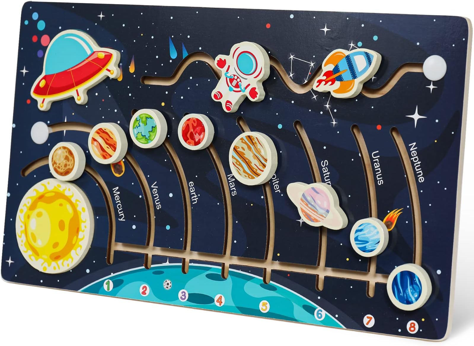 Movable Solar System Puzzle for Kids 3-6, Wooden Space Toys, Planets for Kids Preschool Learning Activities, Gift for Boys, Girls