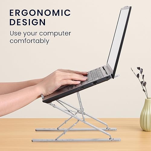 Miniatura 5 de kwmobile Soporte para laptop Elevador ajustable para laptop, soporte DJ portátil de aluminio, soporte para juegos Plegable Regazo superior,