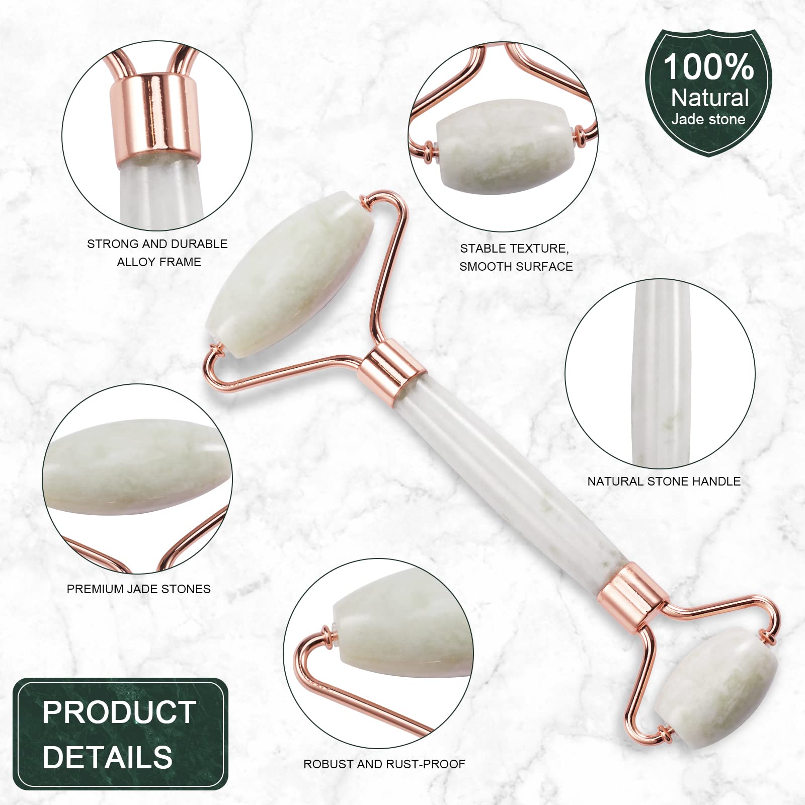 Gua Sha & Jade Roller Set, masajeador facial herramienta de cuidado de la piel para cara, cuello, ojos, reduce la hinchazón de la piel (jade mantequilla)