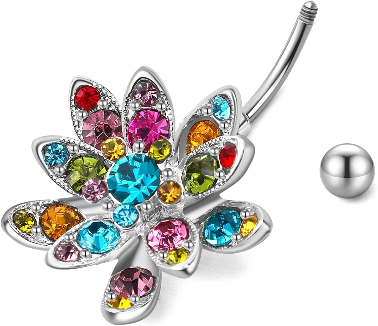 Flower Bioflex Belly Button Ring - 6mm Surgical Steel 14G Dangle Belly Button Rings, Women Navel Piercing Jewelry for EDC Las Vegas, Beach, Party and Bar…