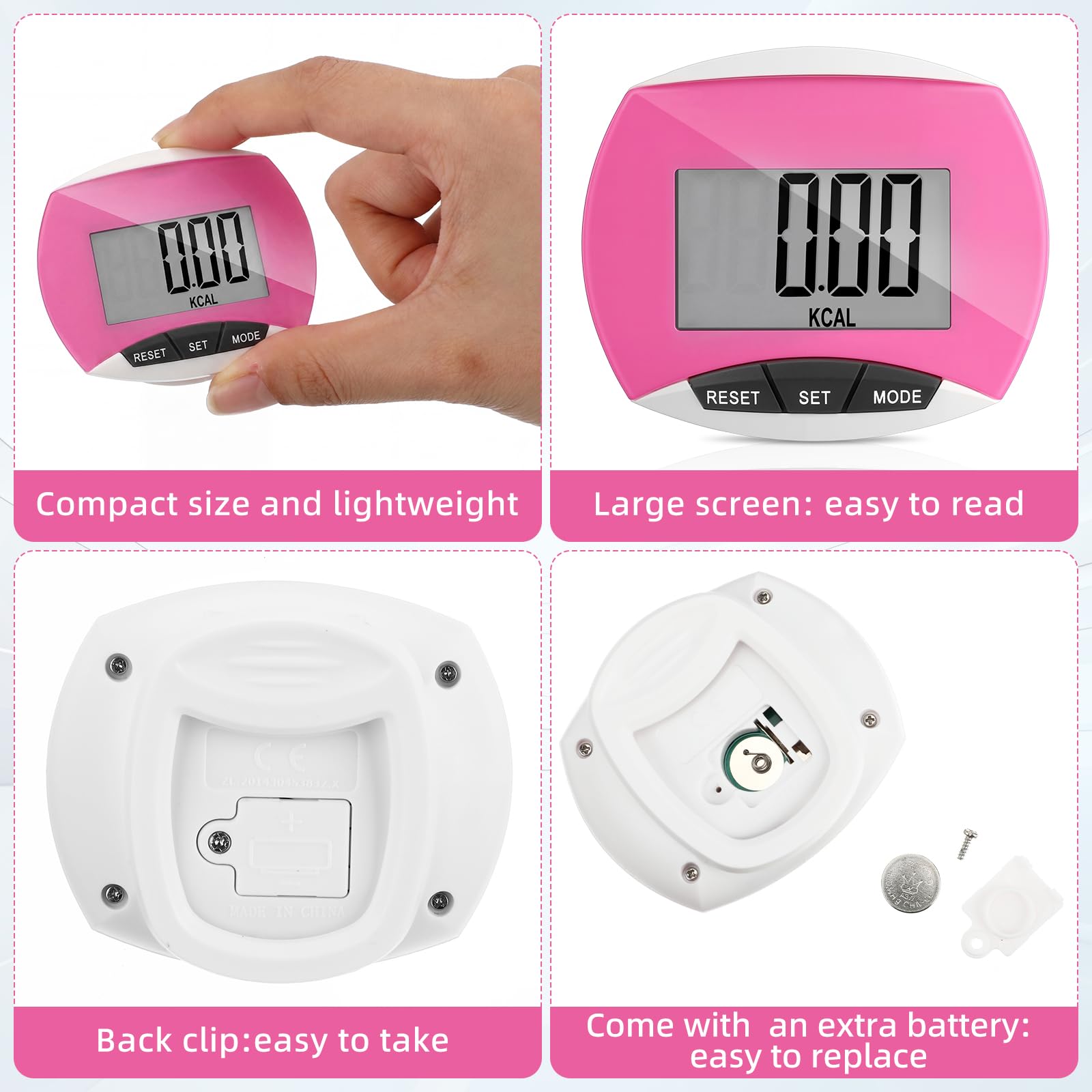 Weewooday Podomètre pour marche pas et kilomètres, simple à clipser pour la marche avec affichage numérique, traqueur portable, podomètre de poche en vrac pour hommes, femmes, adultes et personnes