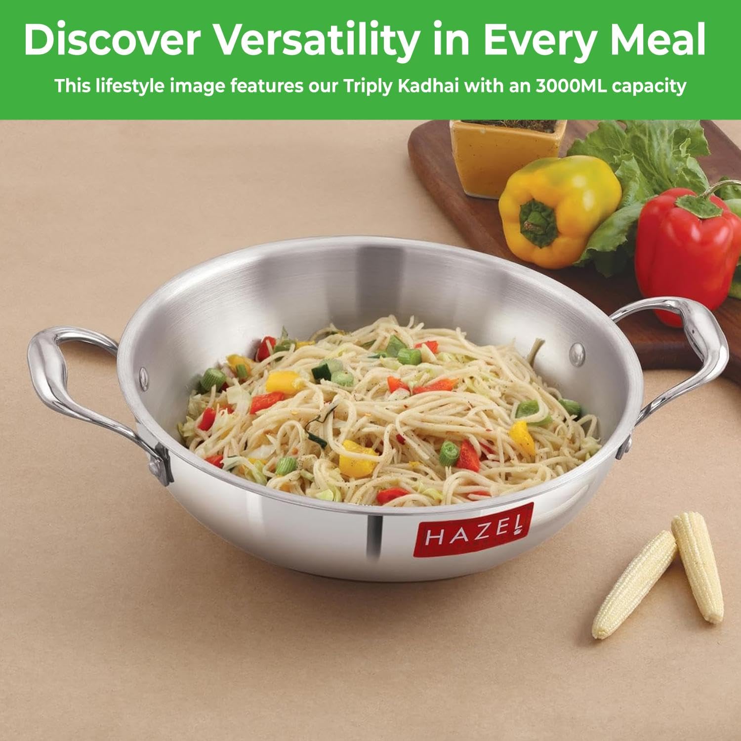 HAZEL Triply Stainless Steel Induction Bottom Kadhai, 1.5 Litre, 20.5 cm - Image 2 thumbnail