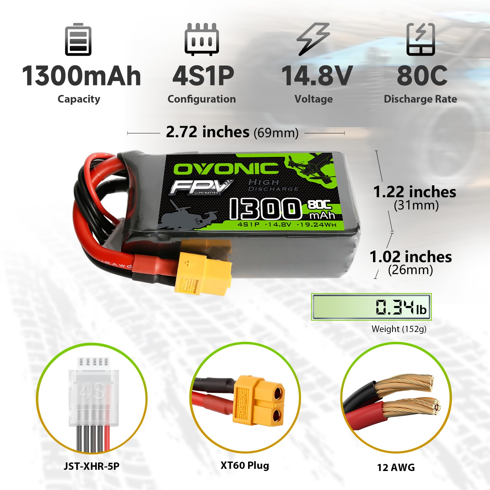Amazon.com: OVONIC 4S Lipo Battery 80C 1300mAh 14.8V Lipo Battery