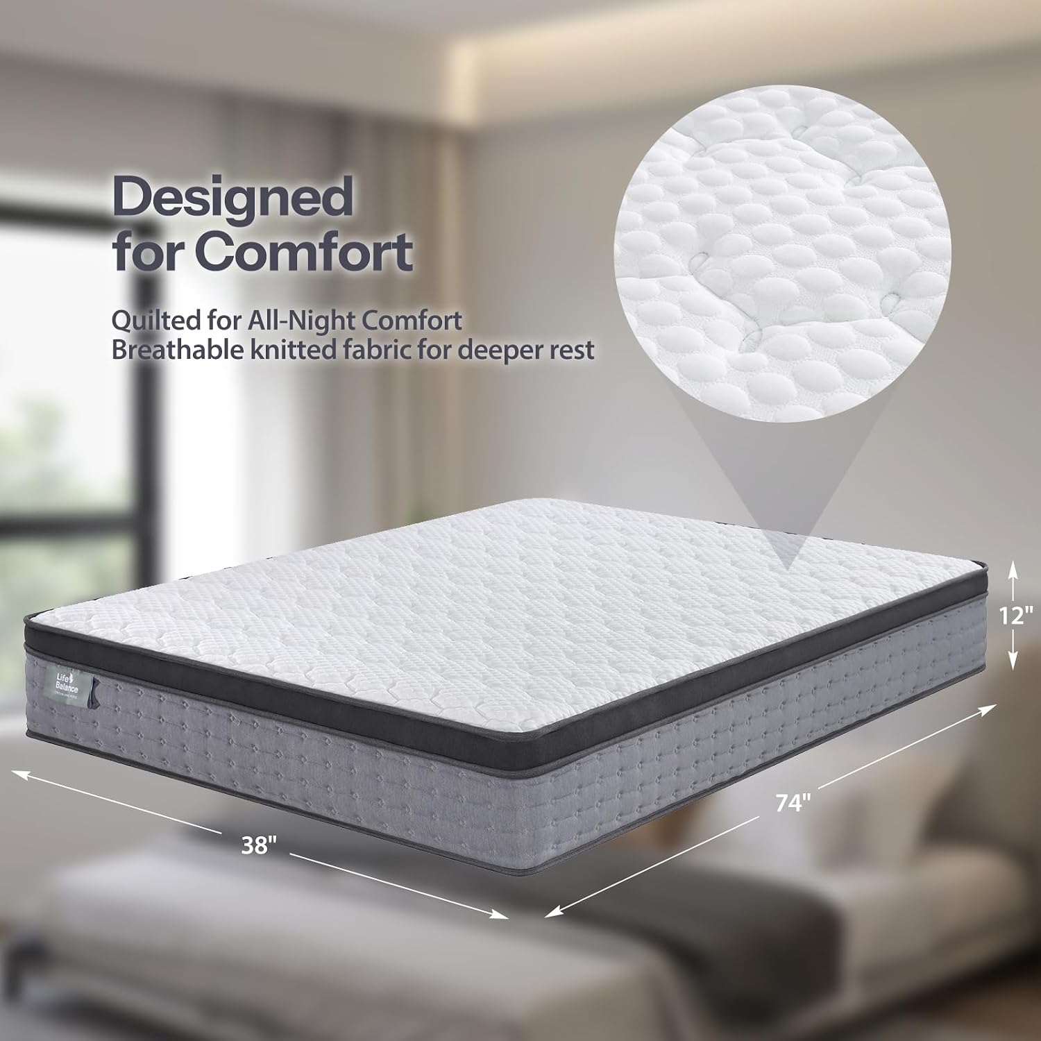 Twin Mattress,12 Inch Hybrid Mattress Made in USA,Hypoallergenic Fabric,Cooling Gel Memory foam & Wrapped Pocket Coils,Pressure Relief,Motion Isolation,CertiPUR-US Mattress-in-a-Box Fiberglass-Free