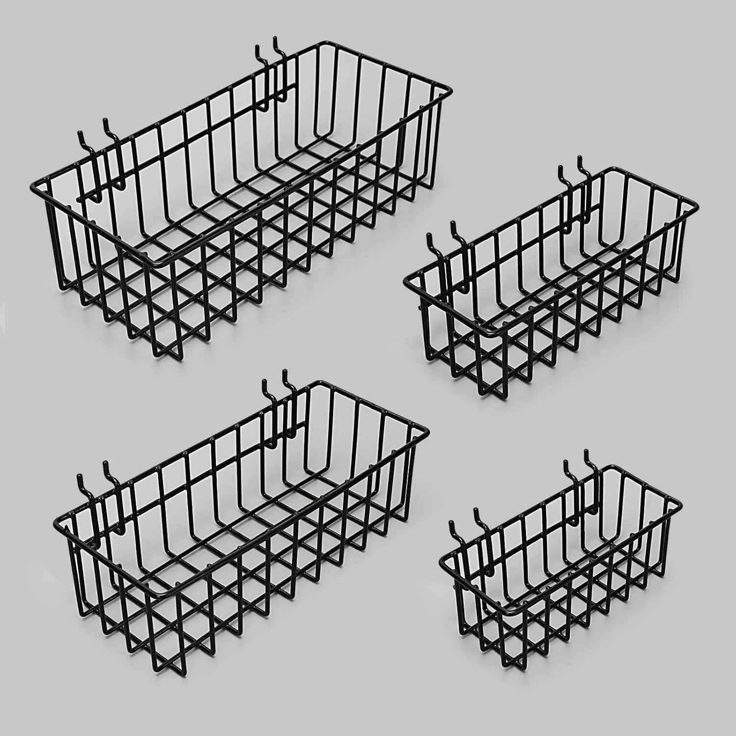 Heavy Duty Pegboard Baskets of 1/4 inch,1/4 inch Pegboard Accessories,Pegboard Basket Set (4pcs) (BLACK)
