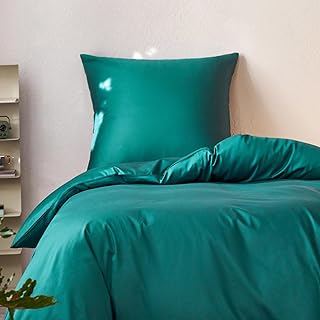 Mako Satin Bettwäsche 135x200 Dunkelgrün - 100% Ägyptische Baumwolle (400 TC) - Hochwertig, Kühlend, Bügelleicht & Glatt wie Seide - Bettbezug Set mit Kissen 80x80 & Reißverschluss