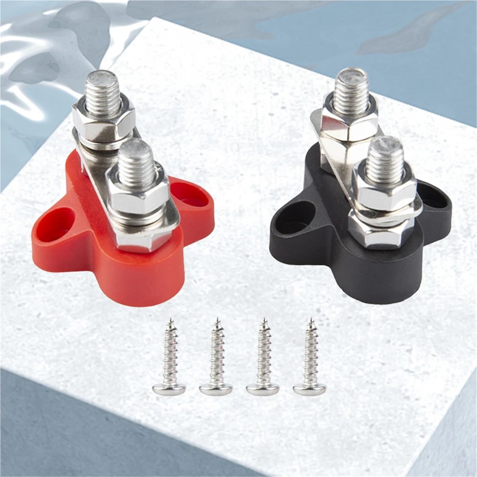 2-teiliges Klemmenblock-Bolzen-Kreuzungspfosten-Set, Einzel-/Doppelbolzen, 48 V, isolierter Verbindungspfosten M8 for Auto, Marine, Auto, Anhänger, Wohnmobil, Boot Sammelschiene Verteilerblock(Double