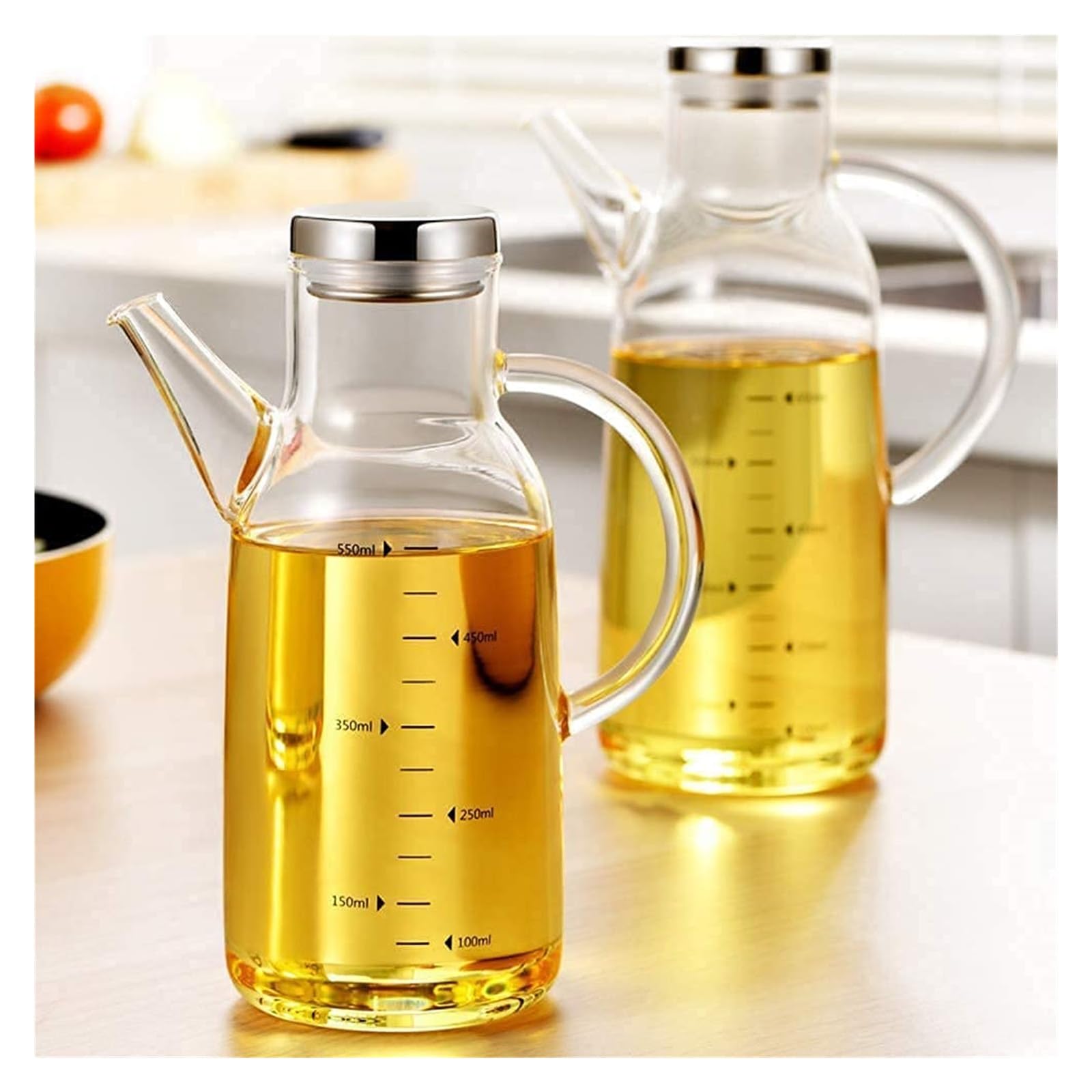 Distributore di Olio e aceto, Bottiglie di Olio per Cucina e Bottiglia di aceto con Coperchio e Manico Naturali, Contenitore da Cucina da 550 ml (750 ml)