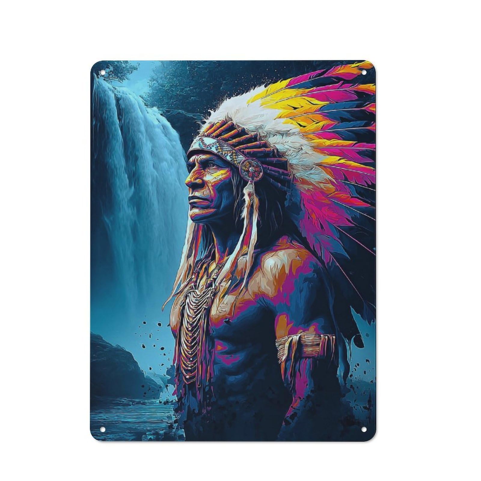 Junmoney Native Spirit By The Falls -2 Retro Metal Wall Sign 40X30cm For Hobby Room Or Studio, For Garage, Workshop And Man Cave Decoration