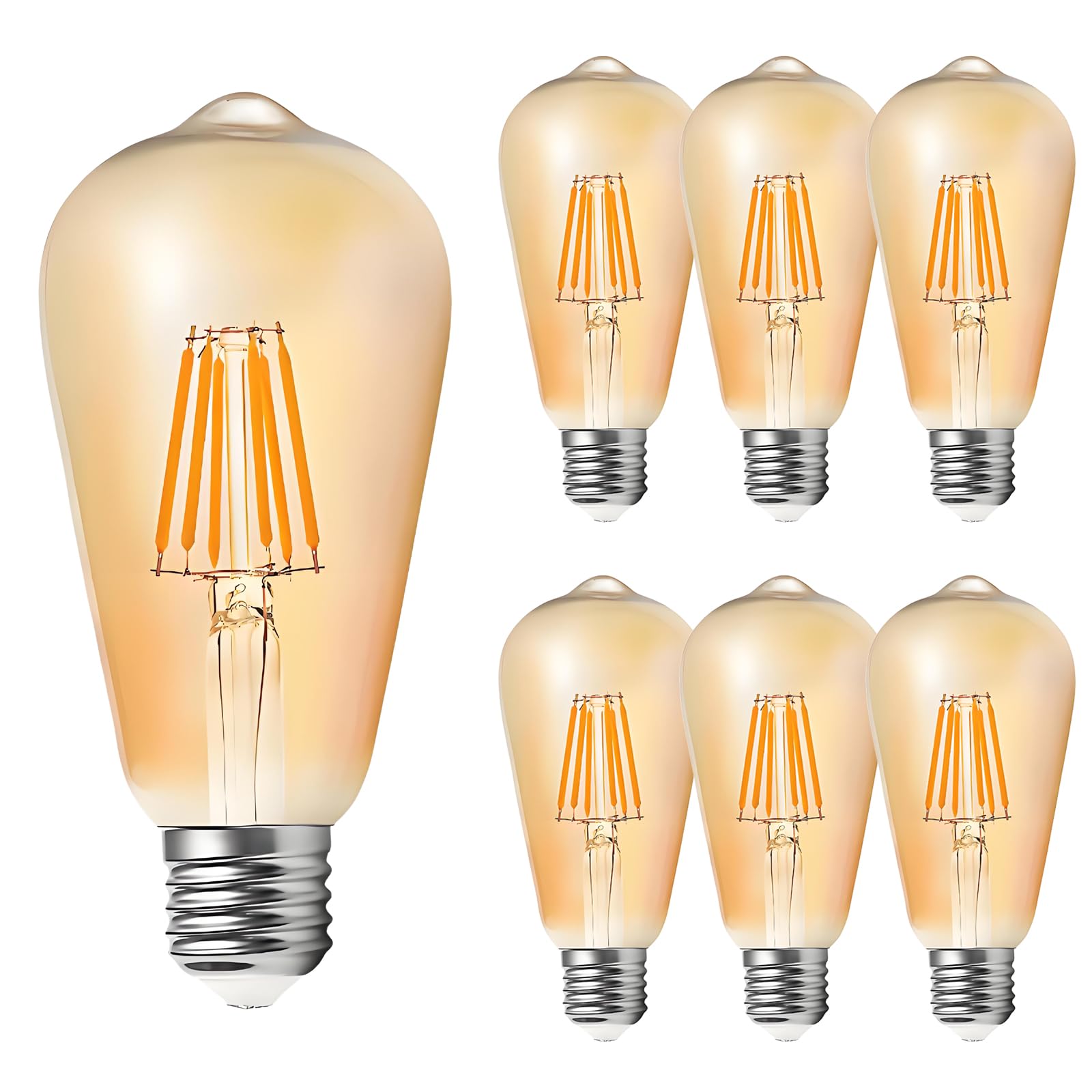 HUAMu E27 Edison Screw Bulb, ST64 Vintage Filament Light Bulb, 6W 550LM (Equivalent to 60W), 2700K Warm White, Retro Amber Glass, Non-dimmable, Pack of 6 — image 1