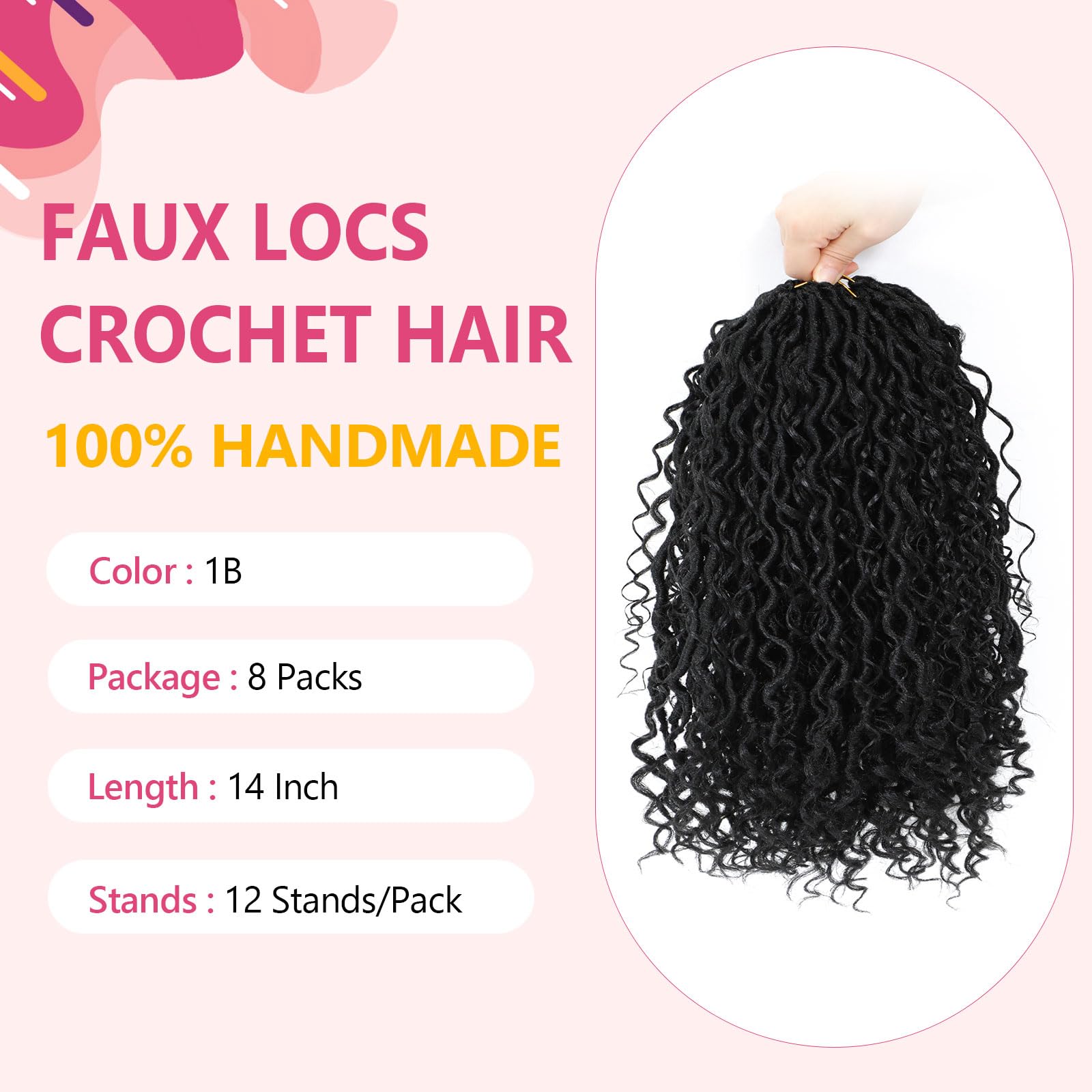 8 Packs Fausse Locks Crochet Braids 14 Inch River Faux Locks Crochet Hair Meches 12Supports/Paquet 1B Goddess Locs Crochet Braids Hair Extensions (1B#)